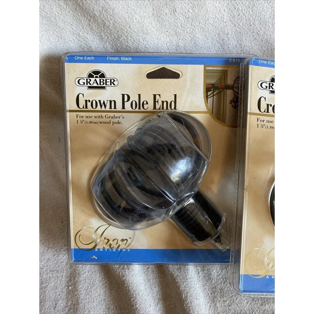 Graber Crown Pole Ends 1 Pair Black Iron- use 1 3/8